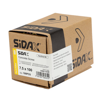 SiDAX TX30 7.5mm Countersunk Concrete Screws Yellow Box 100